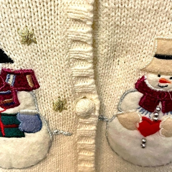 designer Originals Studio Joy Vintage Snowman Cardigan Sweater, Size Large, 3D - Picture 6 of 12
